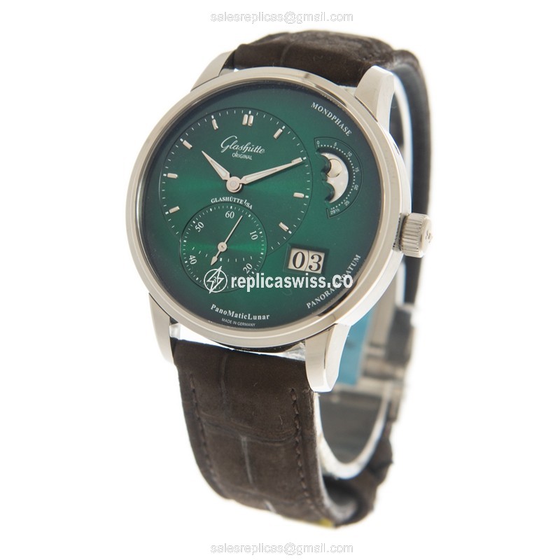 Glashutte PANO Automatic - Stainless Steel - Green Dial - Brown Alligator Strap - View 3