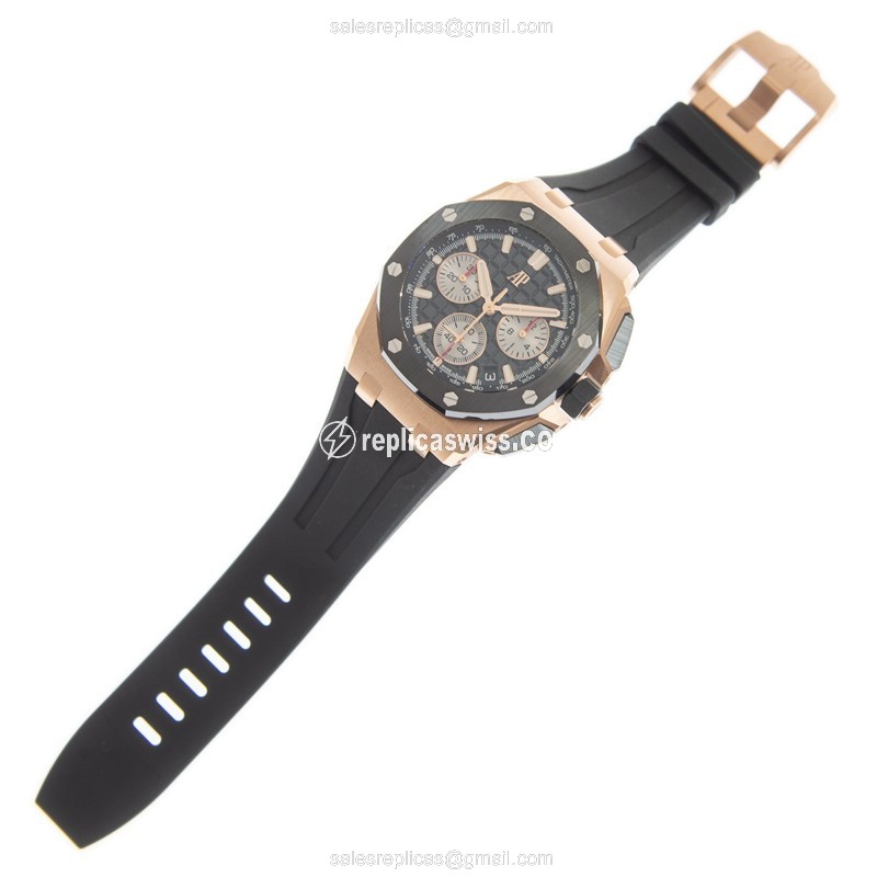 AP 26420RO.OO.A002CA.01 Replica - Auto - 18kt Rose Gold - Black Dial - Rubber Black Strap - View 2