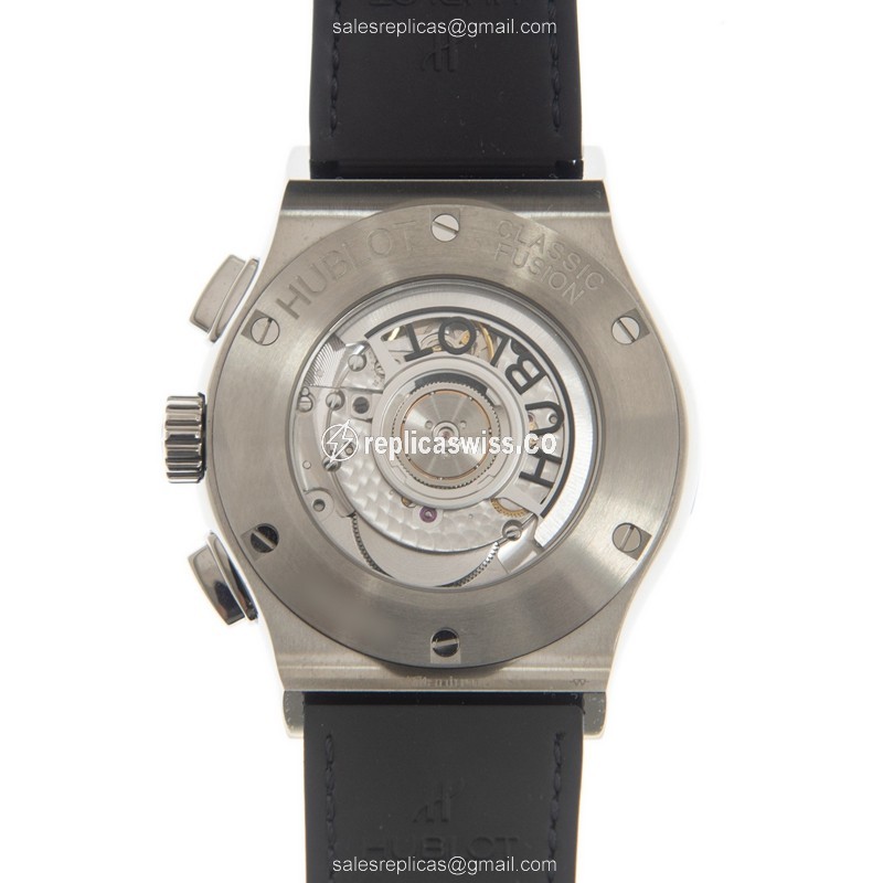 Hublot Classic Fusion Replica - Automatic - Titanium Case - Silver Dial - Black Alligator Strap - View 3