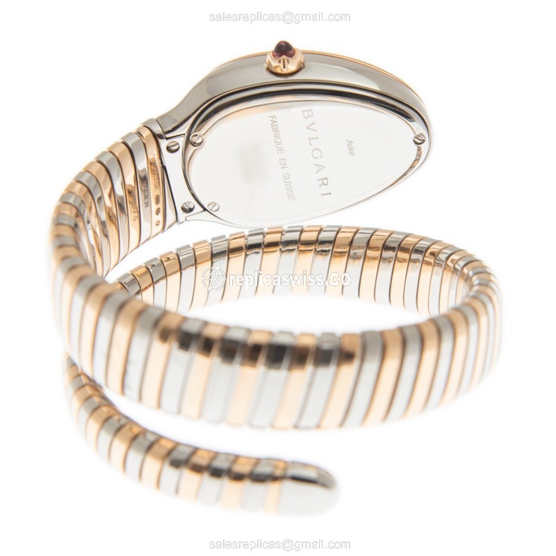 Bulgari Serpenti Tubogas Replica - Quartz - 18kt Rose Case - Gray Dial - Gold Bangle & Diamond - View 4