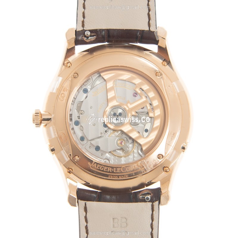Jaeger-Lecoultre Master Ultra-Thin Replica - Automatic - Rose Gold - Beige Dial - Diamond Set - Alligator Brown - View 3