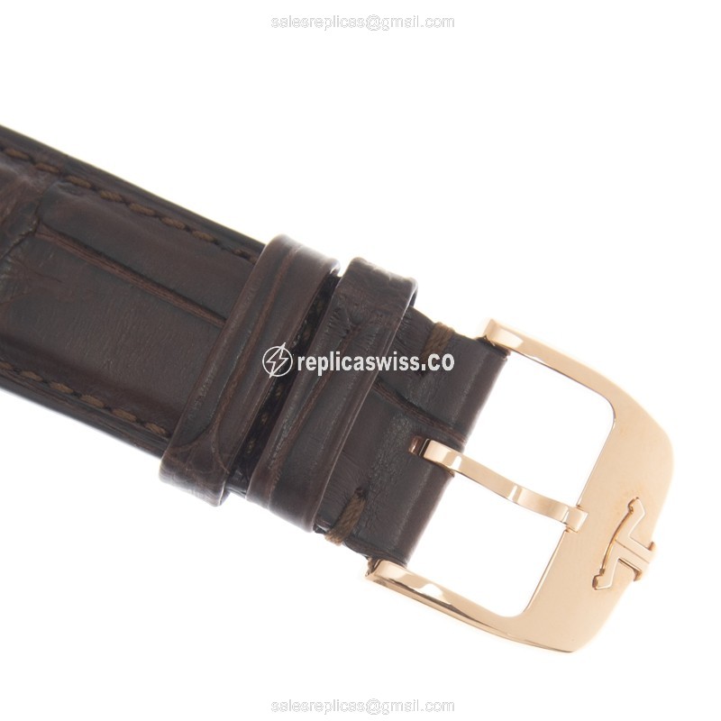Jaeger-Lecoultre Master Ultra-Thin Replica - Automatic - Rose Gold - Beige Dial - Diamond Set - Alligator Brown - View 4