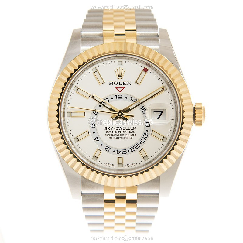 Rolex Sky-Dweller Replica - Automatic - 18kt Gold & Steel - White Dial - Gold Clasp - View 2
