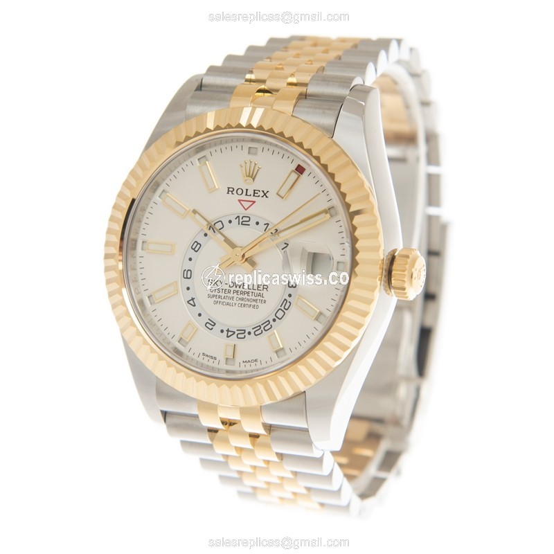 Rolex Sky-Dweller Replica - Automatic - 18kt Gold & Steel - White Dial - Gold Clasp - View 3