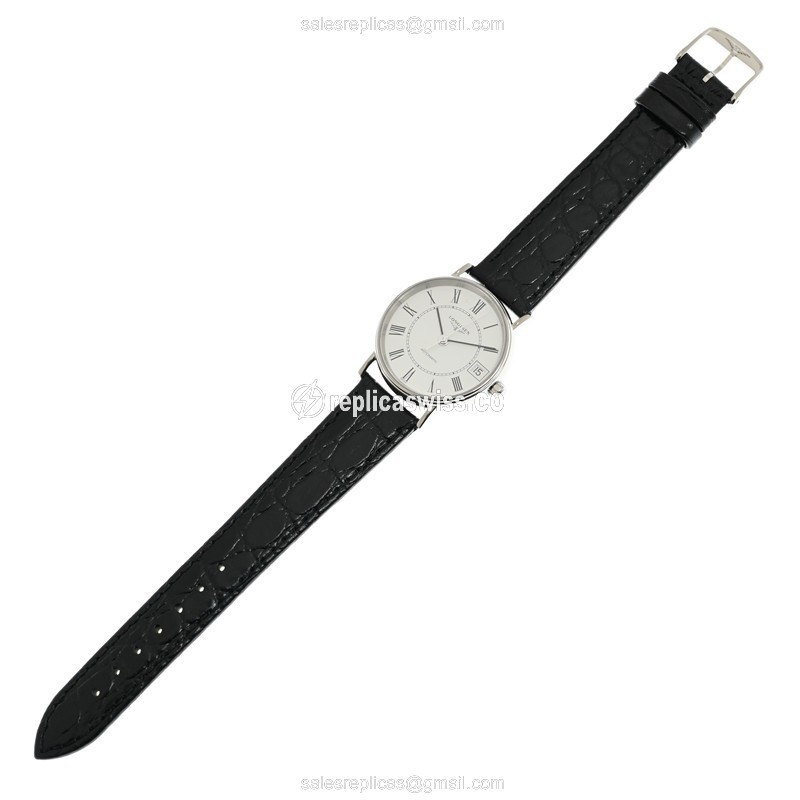 Longines Presence Replica - Automatic - Steel Case - White Dial, Leather Strap - View 2