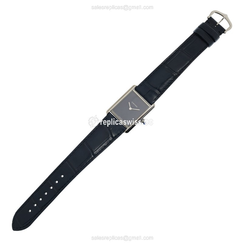 Cartier WSTA0055 Replica - Quartz - Steel Case - Blue Dial - Green Leather Strap - Buckle Clasp - View 2