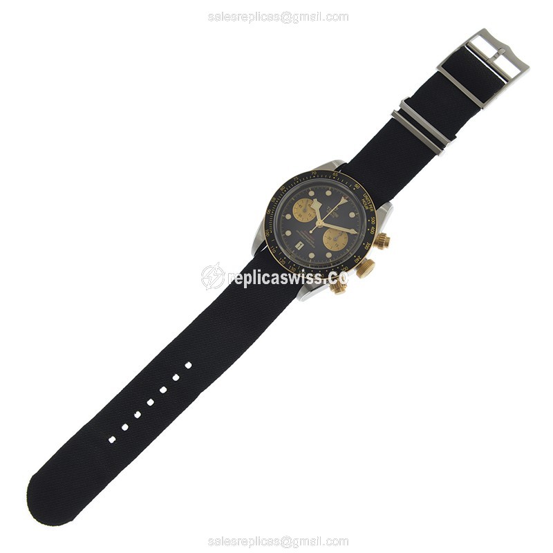 Tudor Black Bay Replica - Automatic - 18kt Gold & Steel - Black Dial - Brown Canvas Strap - View 2