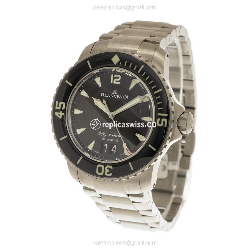 Blancpain 5050-12B30-98 FIFTY FATHOMS - Auto Titanium Case - Black Dial - Silver Strap - View 3