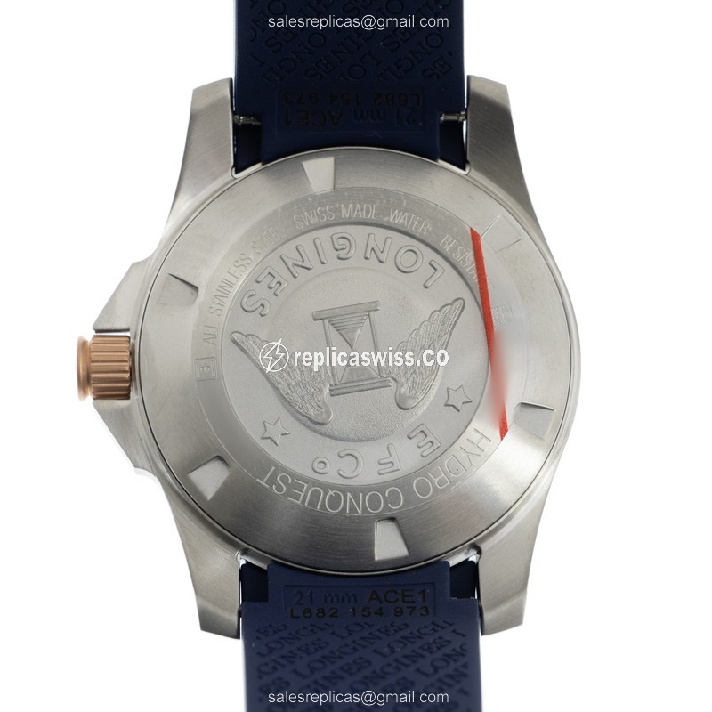 Longines CONQUEST Replica - Automatic - Ceramic Case - Blue Dial, Rubber Strap - View 3