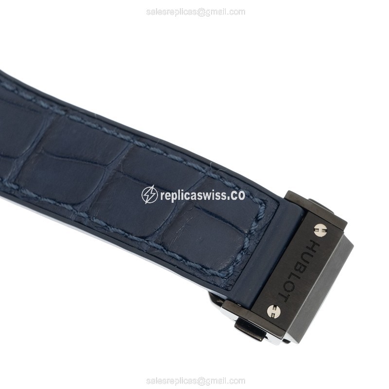 Hublot BIG BANG Replica - Quartz - Ceramic - Blue Dial - Diamond Bezel - Leather Strap - View 4