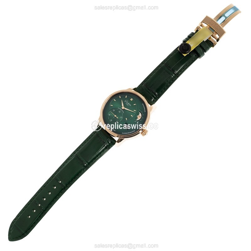 Glashutte PANO Automatic 18kt Rose Gold - Green Dial - Alligator Green Strap - View 2