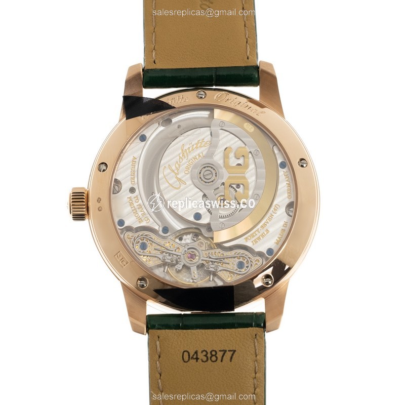 Glashutte PANO Automatic 18kt Rose Gold - Green Dial - Alligator Green Strap - View 3