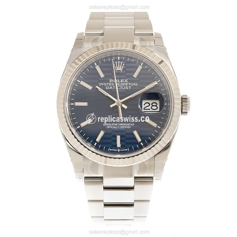 Rolex DATEJUST Replica - Automatic - White Gold & Steel - Blue Dial - View 2