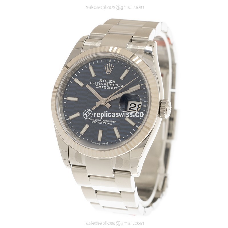 Rolex DATEJUST Replica - Automatic - White Gold & Steel - Blue Dial - View 3
