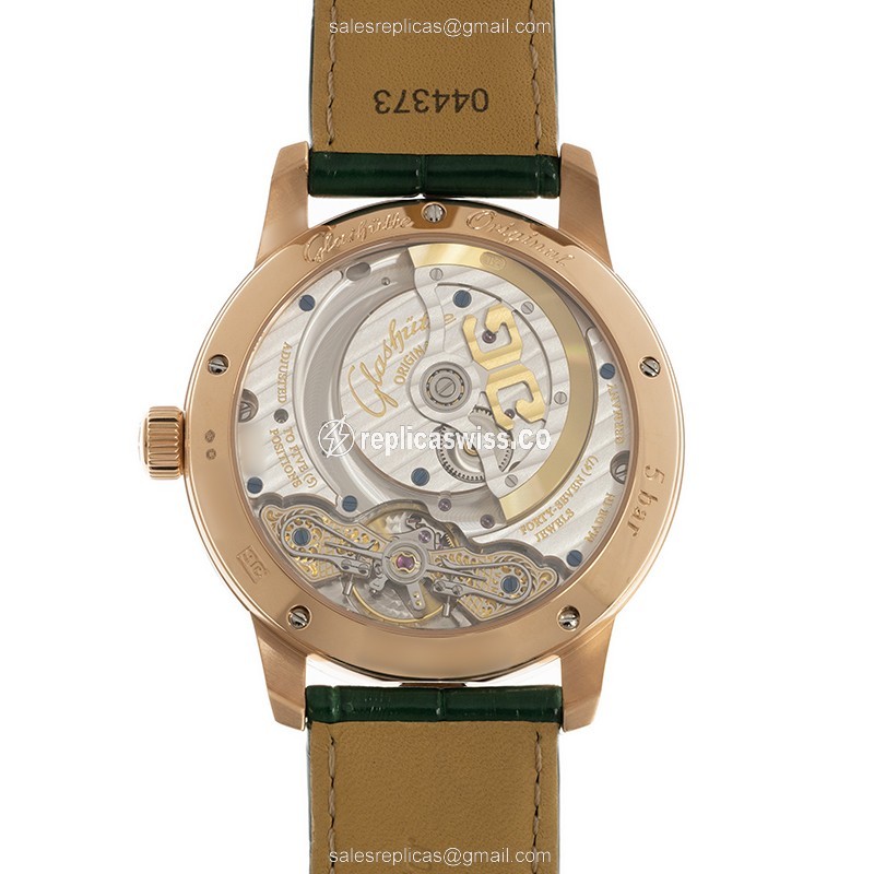 Glashutte 1-90-02-23-35-30 PANO - Automatic 18kt Rose Gold - Green Dial - Alligator Green Strap - View 3