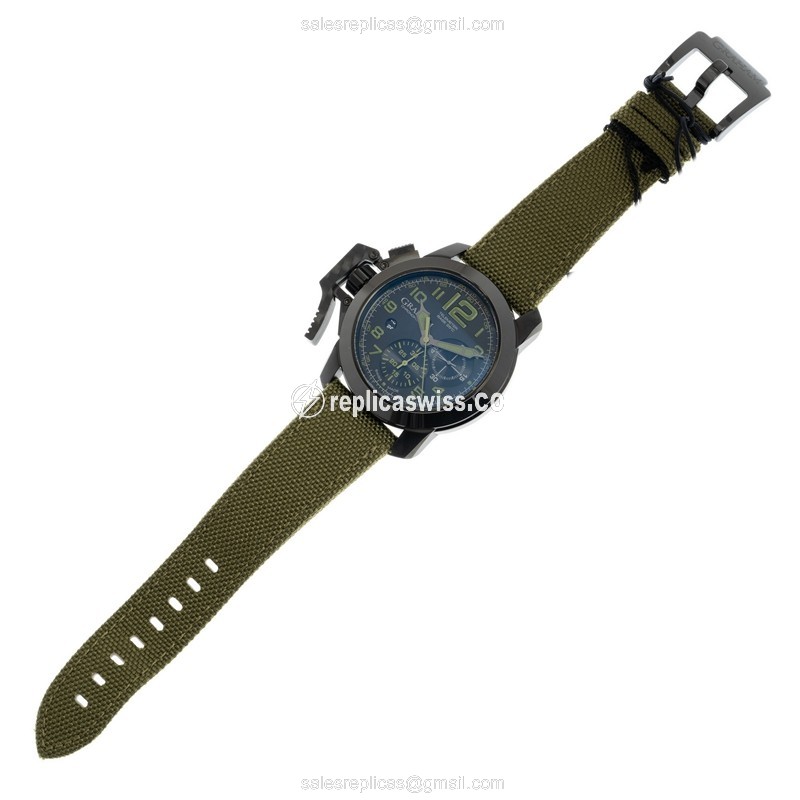 Graham Chronofighter Replica - Automatic - Carbon Fiber - Ceramic Case - Black Dial - Green Canvas Strap - View 2