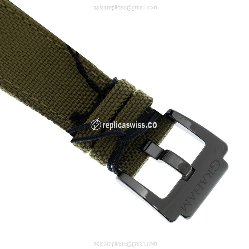 Graham Chronofighter Replica - Automatic - Carbon Fiber - Ceramic Case - Black Dial - Green Canvas Strap - View 4
