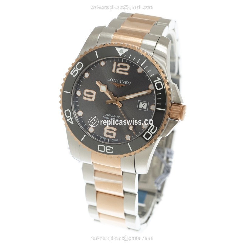 Longines CONQUEST Replica - 18kt Rose Gold - Steel Case, Gray Dial, Automatic - View 3