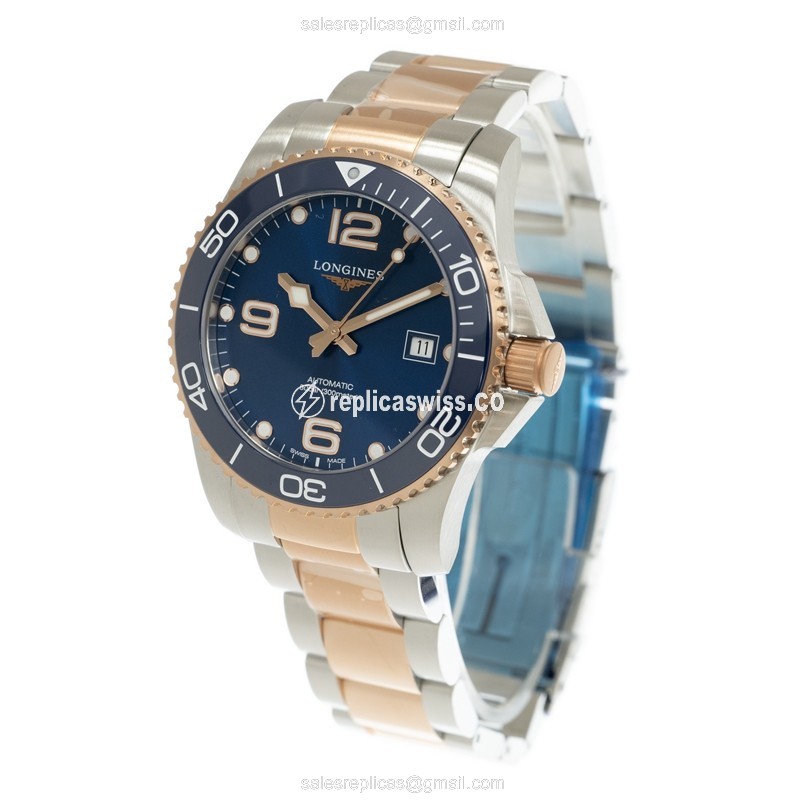 Longines Conquest Replica - 18kt Rose Gold & Steel - Automatic - Blue Dial - View 3