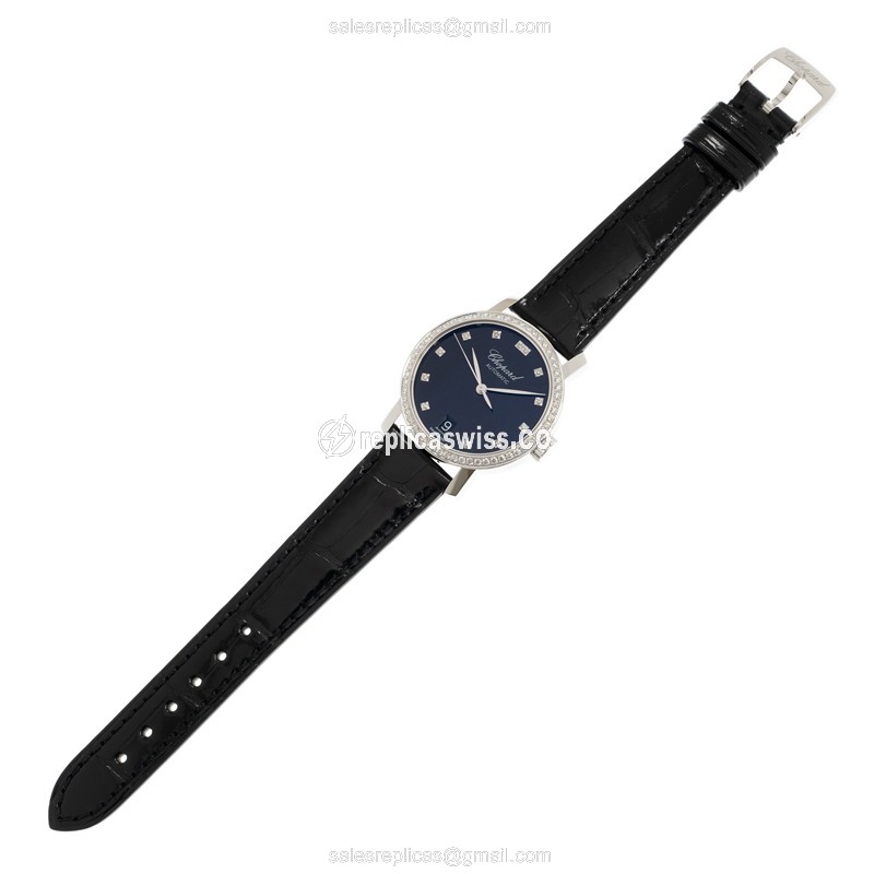Chopard CLASSIQUE Replica - Automatic - 18kt White Gold - Diamond Bezel - Black Dial - Leather Strap - Buckle Clasp - View 2