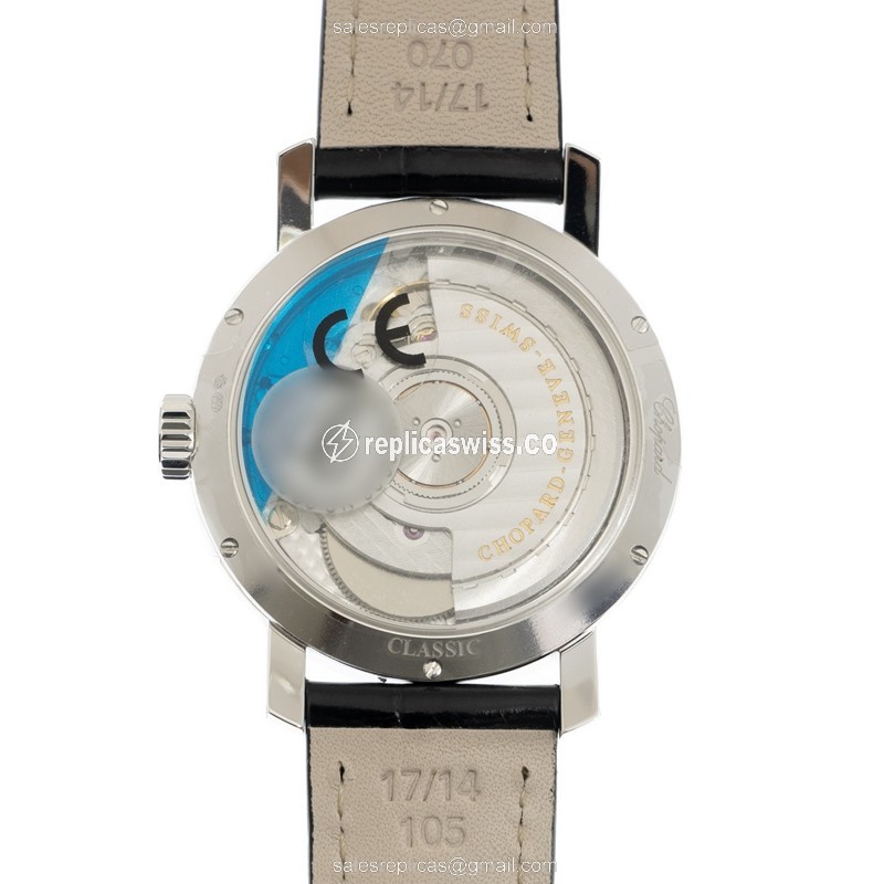Chopard CLASSIQUE Replica - Automatic - 18kt White Gold - Diamond Bezel - Black Dial - Leather Strap - Buckle Clasp - View 3