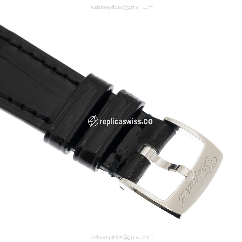Chopard CLASSIQUE Replica - Automatic - 18kt White Gold - Diamond Bezel - Black Dial - Leather Strap - Buckle Clasp - View 4