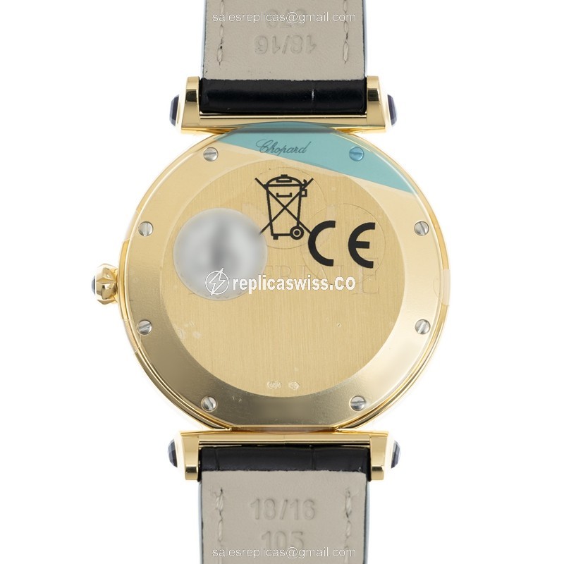 Chopard Imperiale Replica - Quartz - 18kt Yellow Gold - White Dial - Black Leather Strap - View 3