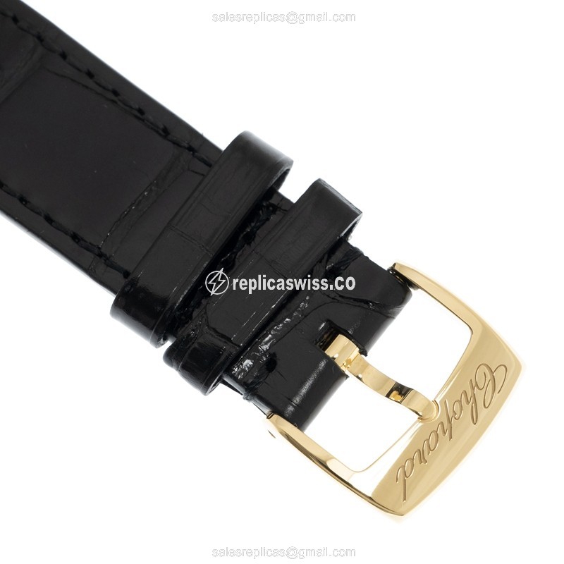 Chopard Imperiale Replica - Quartz - 18kt Yellow Gold - White Dial - Black Leather Strap - View 4
