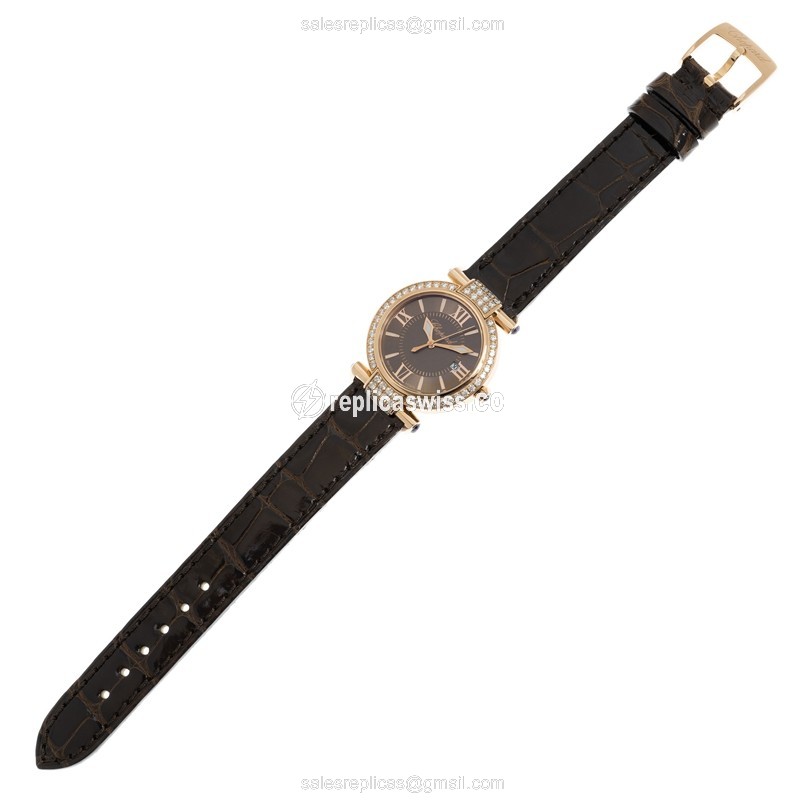Chopard Imperiale Quartz Replica - 18kt Rose Gold - Diamond Dial - Brown Alligator Strap - View 2
