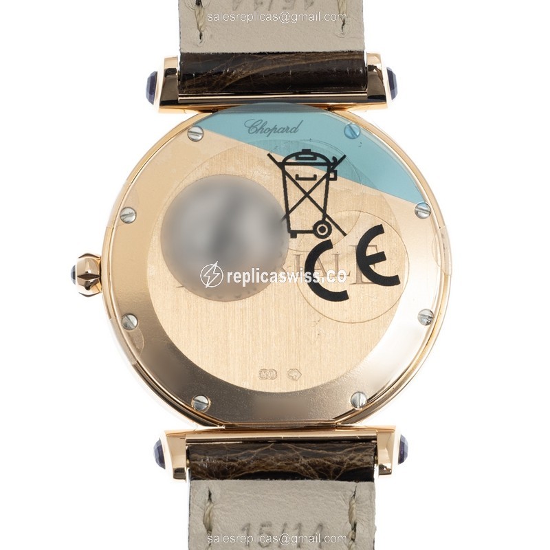 Chopard Imperiale Quartz Replica - 18kt Rose Gold - Diamond Dial - Brown Alligator Strap - View 3