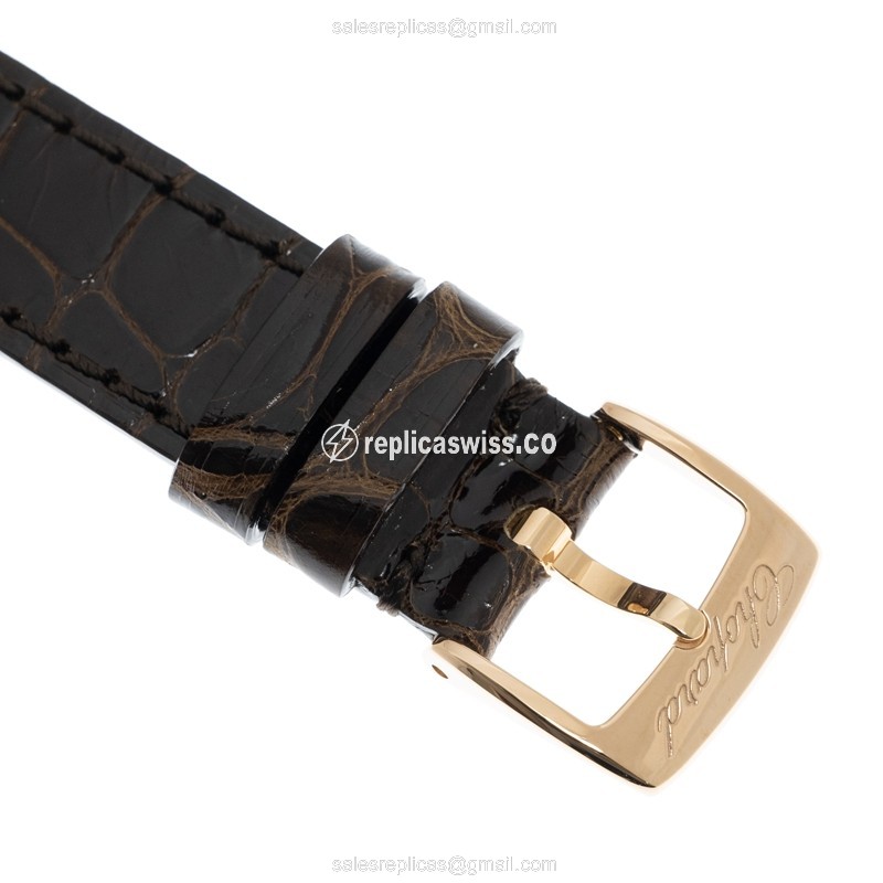 Chopard Imperiale Quartz Replica - 18kt Rose Gold - Diamond Dial - Brown Alligator Strap - View 4