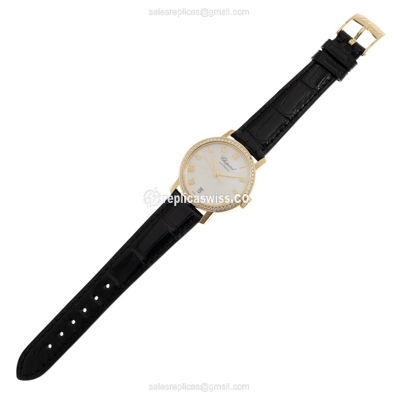Chopard CLASSIQUE Replica - Automatic - 18kt Gold - Diamond - White Dial - Leather Black Strap - View 2