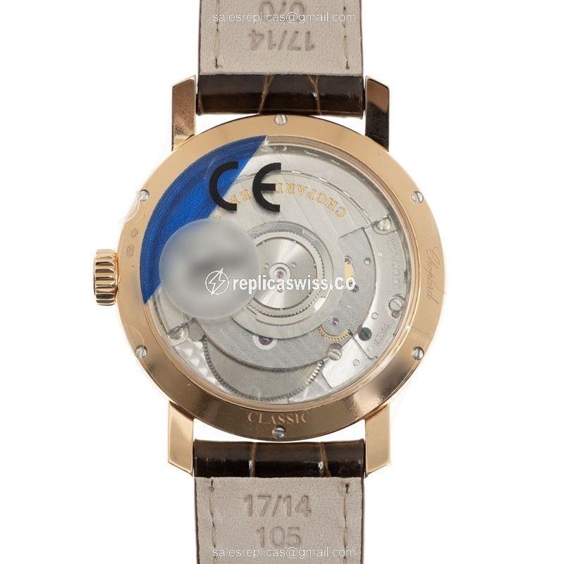 Chopard CLASSIQUE Replica - 18kt Rose Gold - Diamond Accents - Automatic Movement - Brown Dial & Leather Strap - View 3