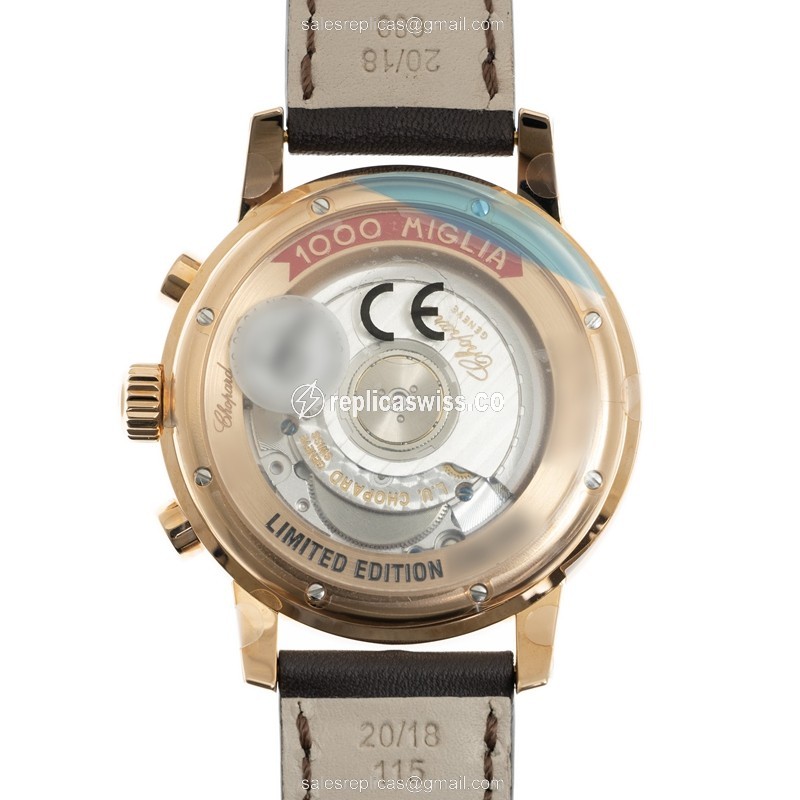 Chopard Mille Miglia GT XL - Auto - 18kt Rose Gold - Gold Dial - Brown Leather Strap - View 3