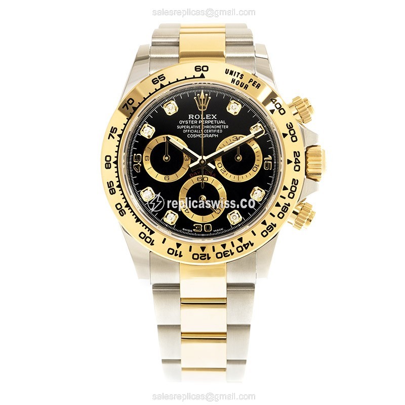 Rolex Daytona Replica - Automatic - 18kt Gold & Steel - Black Dial, Gold Clasp - View 2