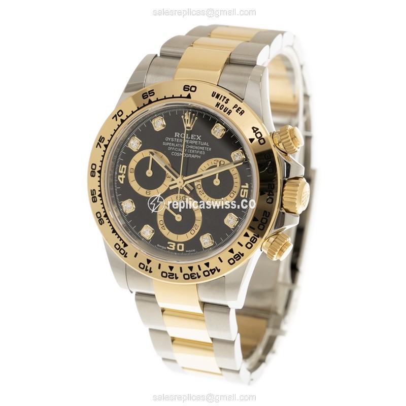 Rolex Daytona Replica - Automatic - 18kt Gold & Steel - Black Dial, Gold Clasp - View 3