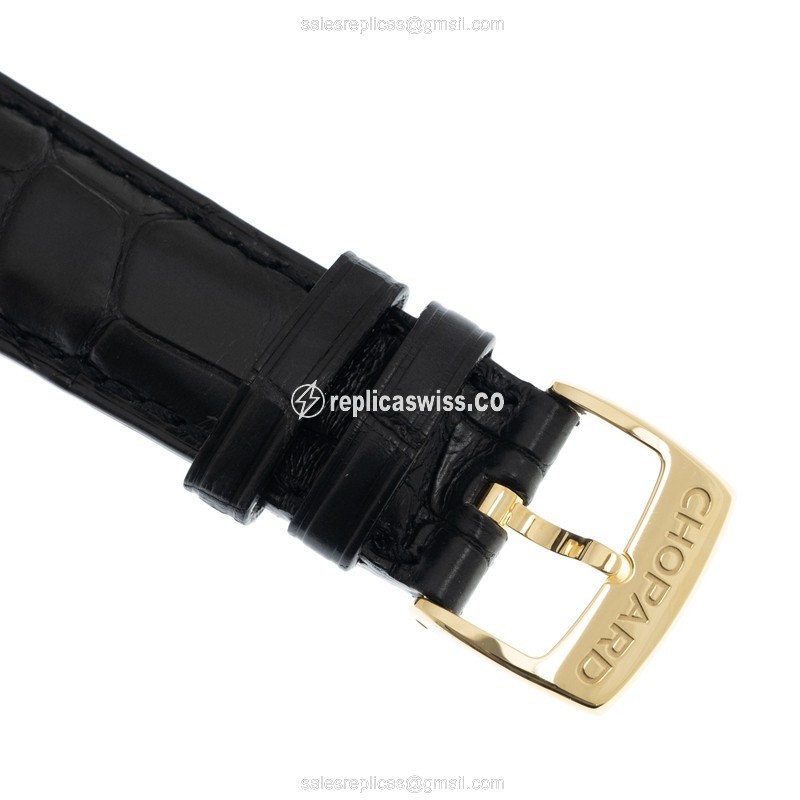 Chopard CLASSIQUE Replica - Automatic - 18kt Gold - Diamond - White Dial - Black Leather Strap - View 4