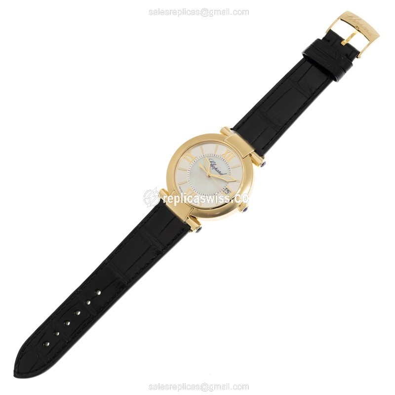 Chopard Imperiale 384241-0001 Replica - Auto - 18kt Yellow Gold - White Dial - Black Leather Strap - View 2