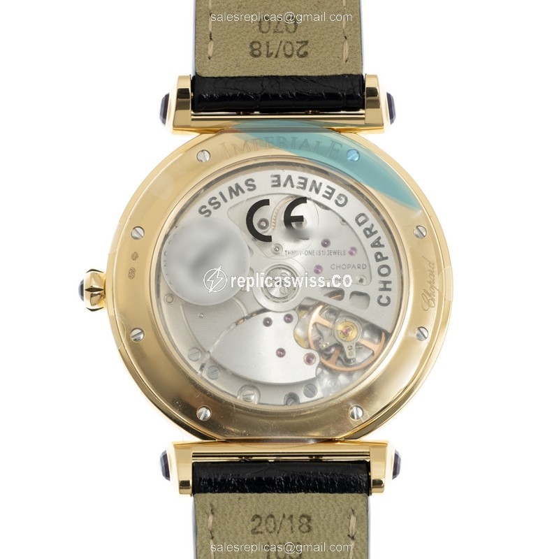Chopard Imperiale 384241-0001 Replica - Auto - 18kt Yellow Gold - White Dial - Black Leather Strap - View 3