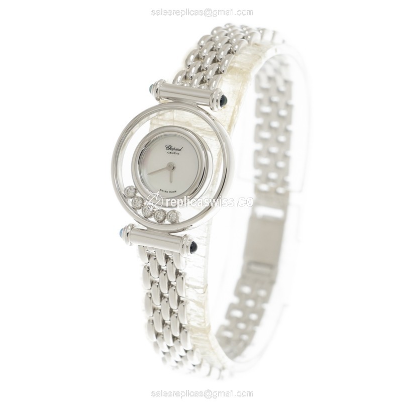Chopard 204780-1018 Happy Diamonds - Quartz - 18kt White Gold - Silver Dial - Gold Strap - View 3