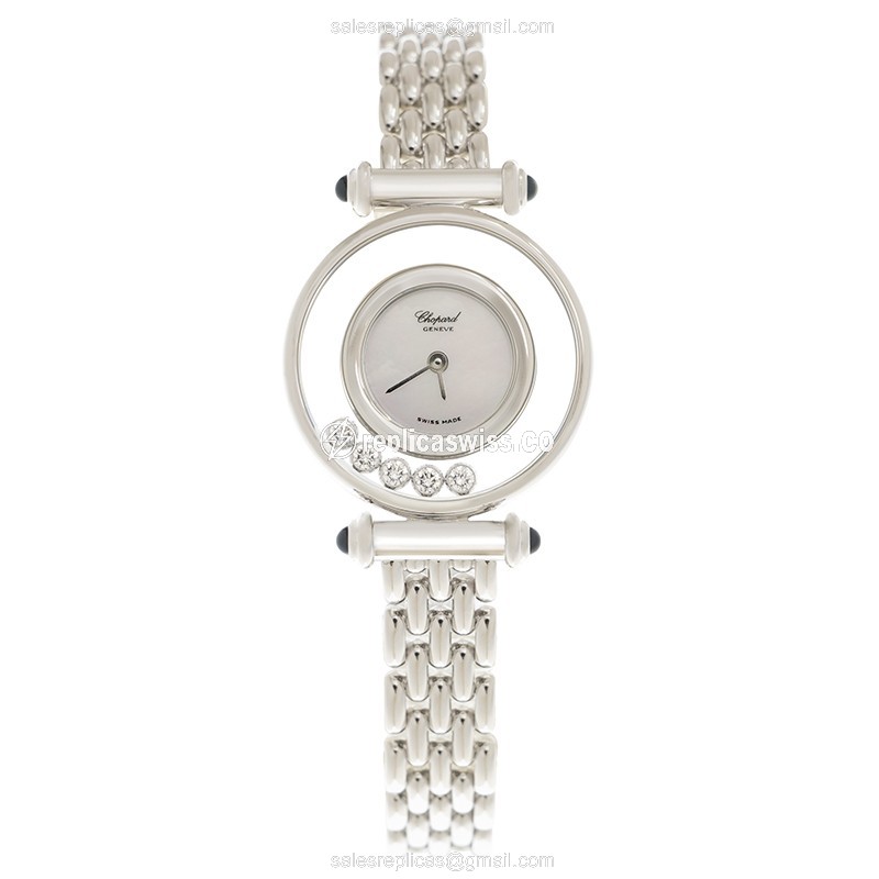 Chopard 204780-1018 Happy Diamonds - Quartz - 18kt White Gold - Silver Dial - Gold Strap - View 2