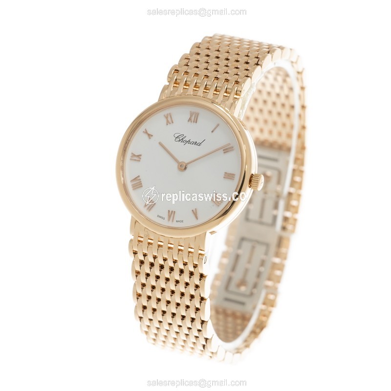 Chopard CLASSIQUE Quartz 18kt Rose Gold - White Dial - Gold Strap - View 3