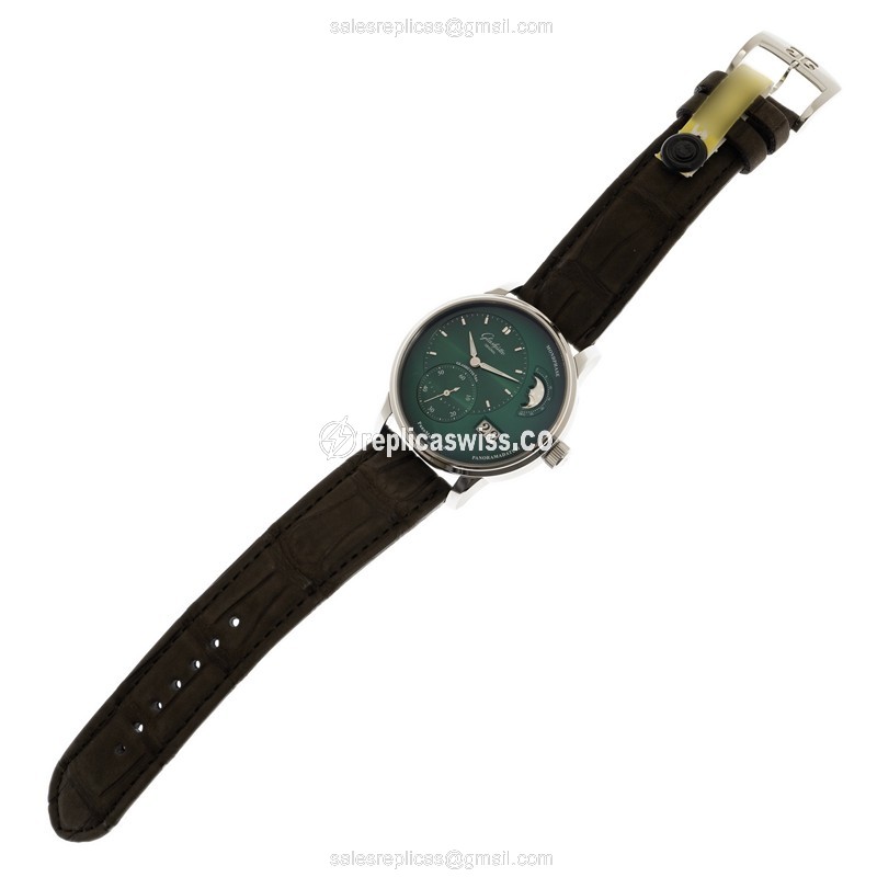 Glashutte PANO Replica - Automatic - Stainless Steel - Green Dial - Brown Alligator - View 2