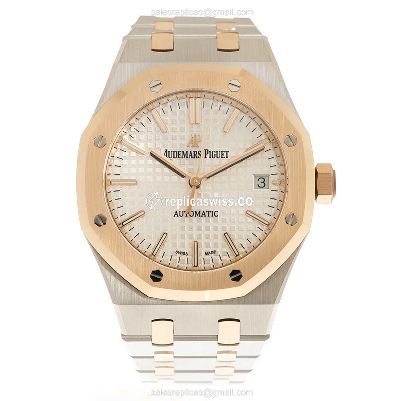 Audemars Piguet ROYAL OAK Replica - Automatic - 18kt Rose & Steel - White Dial - Gold Clasp - View 2
