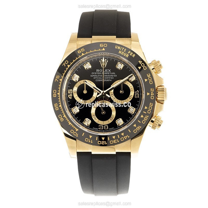 Rolex Daytona Replica - Automatic - 18kt Gold - Black Dial - Rubber Strap - View 2