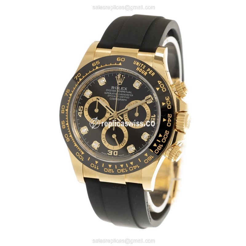 Rolex Daytona Replica - Automatic - 18kt Gold - Black Dial - Rubber Strap - View 3