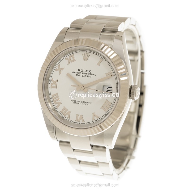 Rolex DATEJUST Replica - Automatic - White Gold - Steel Case, Silver Dial - View 3