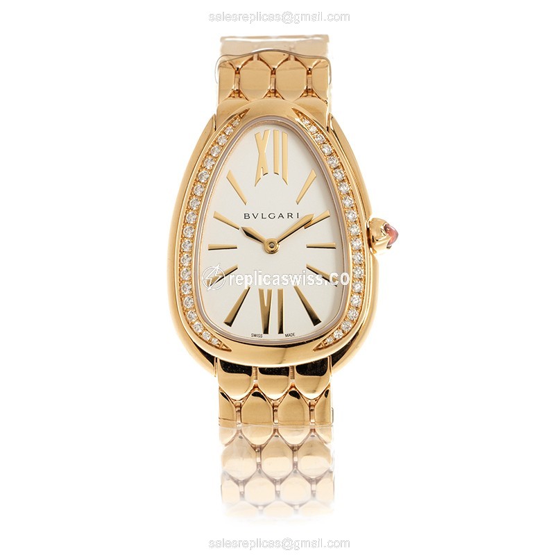 Bulgari Serpenti Seduttori Replica - Quartz - 18kt Rose Gold - Diamond - White Dial - Gold Strap - View 2
