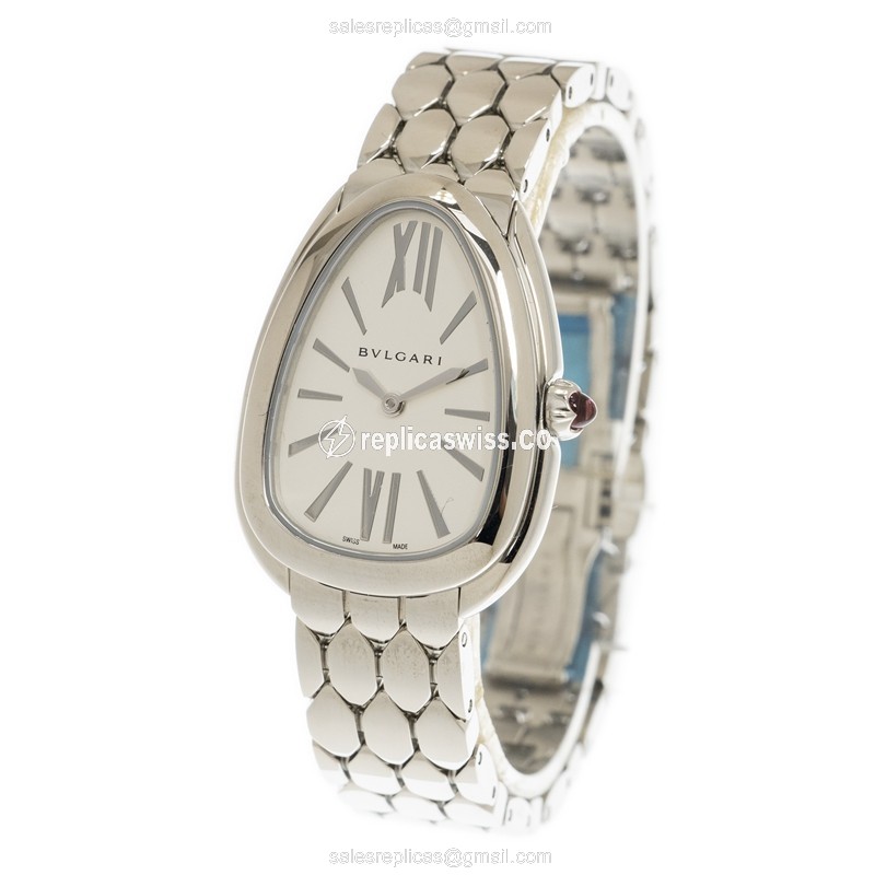 Bulgari Serpenti Seduttori Quartz - White Dial - Steel Case - Silver Strap - View 3