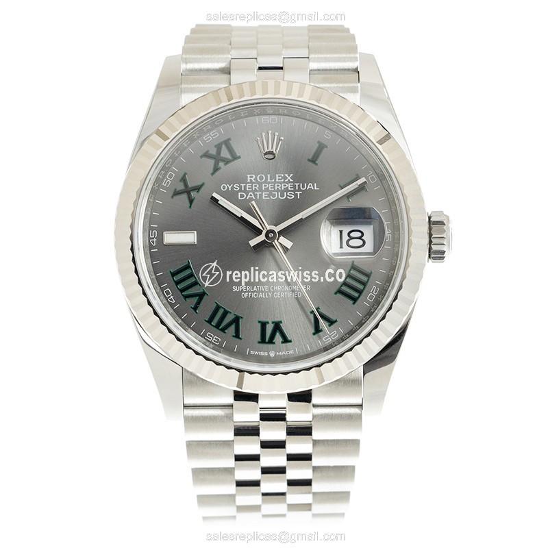 Rolex DATEJUST Replica - 18kt White Gold & Steel - Automatic - Green Dial - View 2